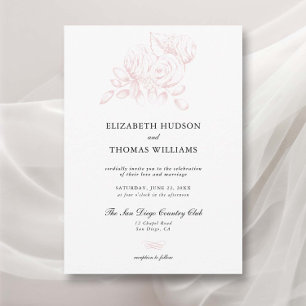 Peony Floral Sketch Formal Modern Classic Wedding Invitation