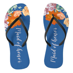 Peony Floral Something Blue Wedding Maid of Honour Jandals