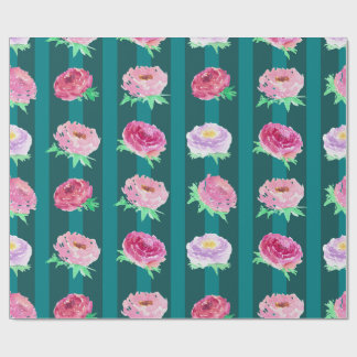 Peony Floral Stripes Watercolor Wrapping Paper