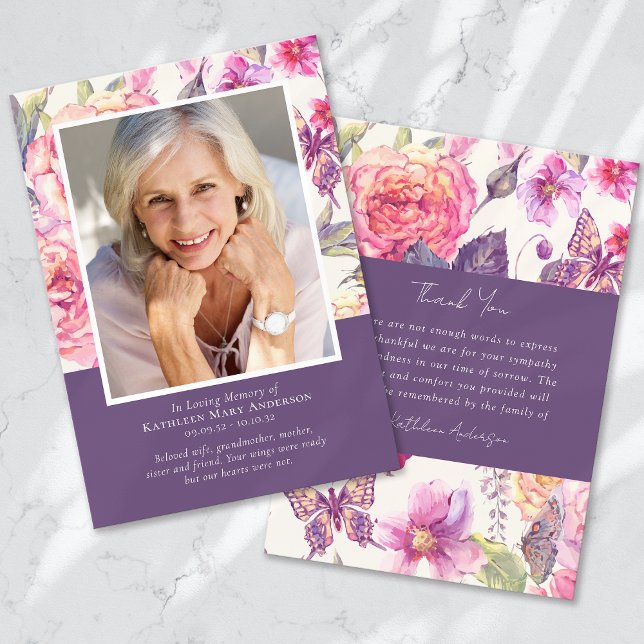 Peony Floral Sympathy Funeral Thank You Card (Creator Uploaded)
