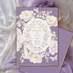 Peony Floral Vintage Elegant Purple Wedding Invitation