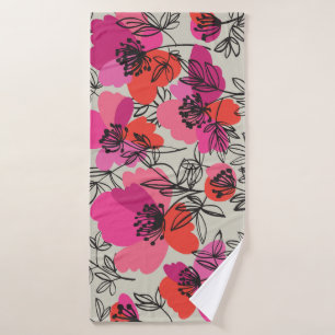 Peony Floral Vintage Seamless Pattern. Bath Towel