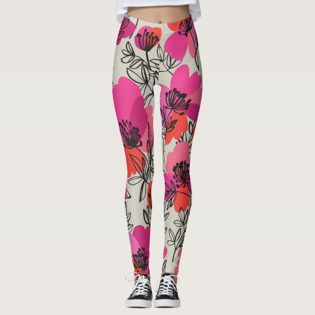 Peony Floral Vintage Seamless Pattern. Leggings (Front)