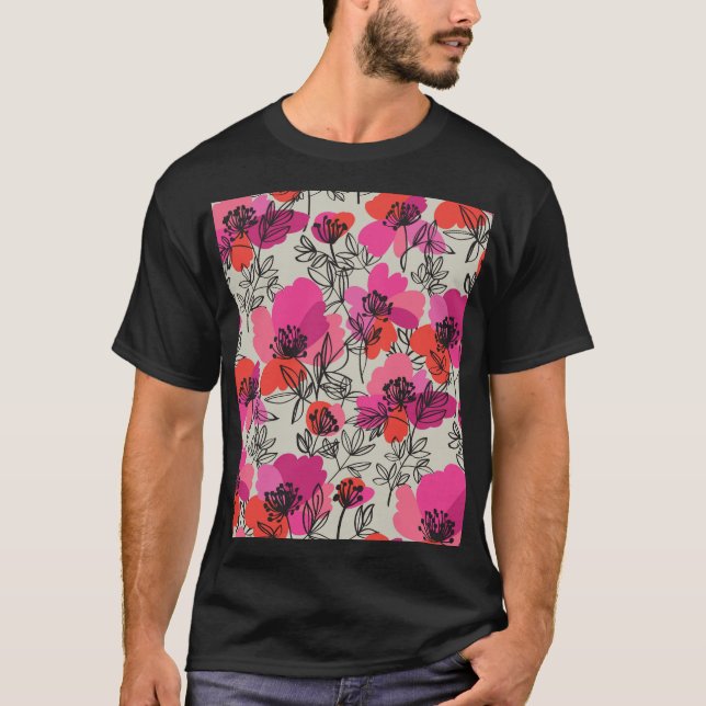 Peony Floral Vintage Seamless Pattern. T-Shirt (Front)
