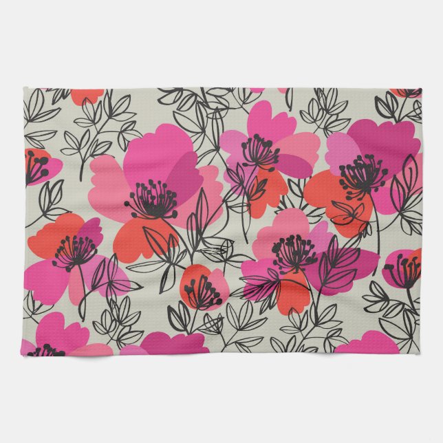 Peony Floral Vintage Seamless Pattern. Tea Towel (Horizontal)