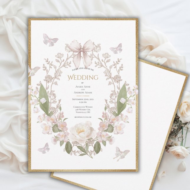 Peony Floral Vintage Wedding Invitation (Creator Uploaded)