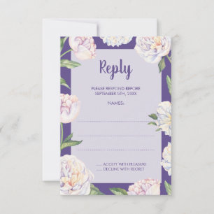 Peony Floral Violet Purple Wedding Reply Cards