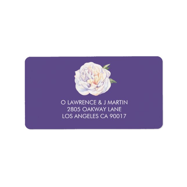 Peony Floral Watercolor Violet Purple Label (Front)
