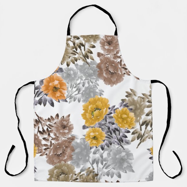 Peony Floral Watercolor White Background Apron (Front)