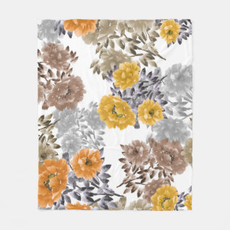 Peony Floral Watercolor White Background Fleece Blanket