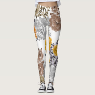 Peony Floral Watercolor White Background Leggings