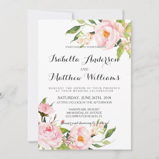Peony Floral Wedding Invitation-2 Invitation (Front)