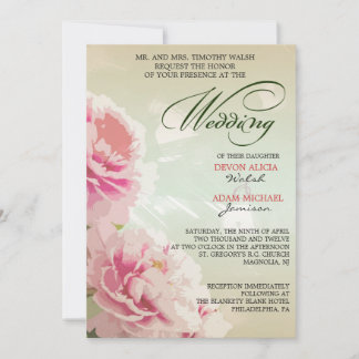 Peony Floral Wedding Invitation in Pink & Green