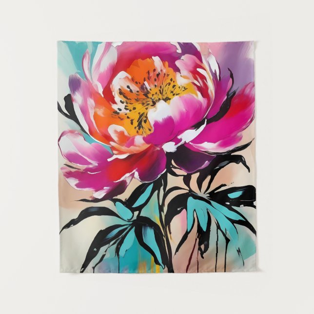 Peony Flower Abstract Art Floral Colourful Bright Tapestry (Front)
