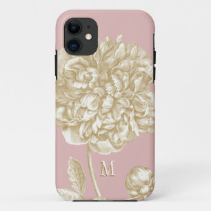 Peony Flower Botanical, Pink and Gold Monogrammed Case-Mate iPhone Case