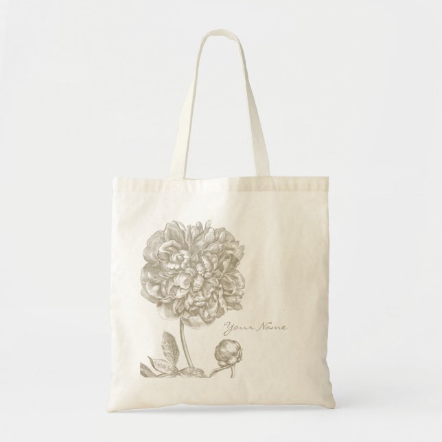 Peony Flower Botanical Tote Bag (Front)