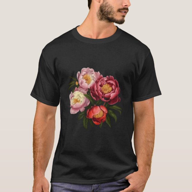 Peony Flower Floral Bouquet Blossom T-Shirt (Front)