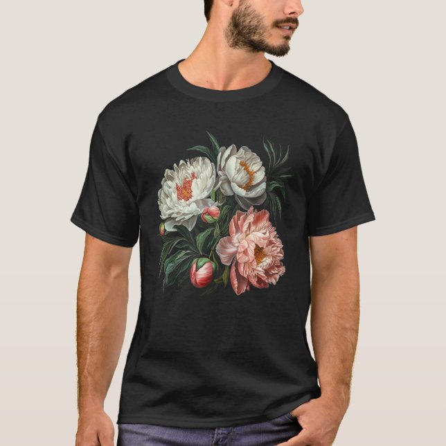 Peony Flower Floral Bouquet Lovers T-Shirt (Front)