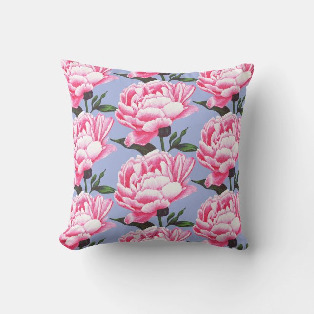 Peony Flower Pattern Pen Drawing Throw Pillow (Front)
