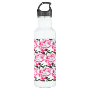 Peony Flower Pattern Pen Drawing Water Bottle
