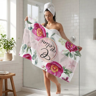 Peony flower seamless pattern Throw Pillow Bath Towel Set