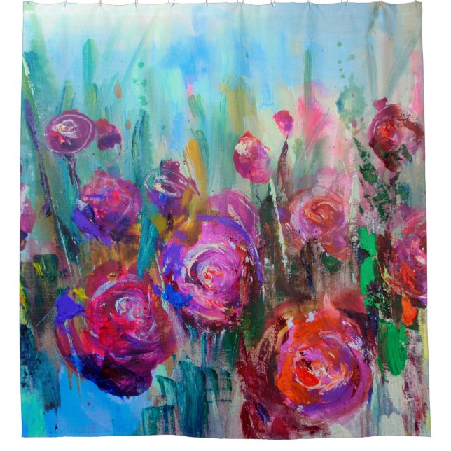 Peony flowering shrub, modern paintings, oil on ca shower curtain (Front)