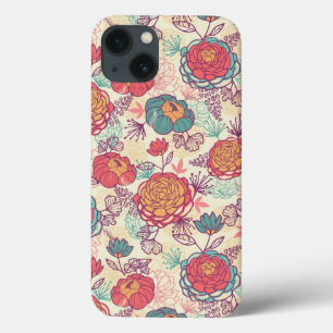 Peony flowers and leaves pattern iPhone 13 case
