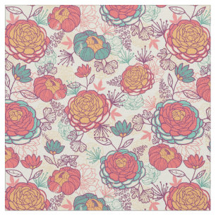 Peony flowers and leaves pattern fabric