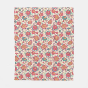 Peony flowers and leaves pattern fleece blanket