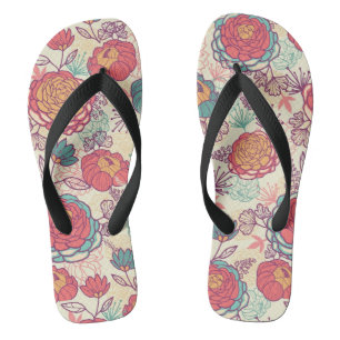 Peony flowers and leaves pattern jandals