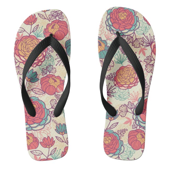 Peony flowers and leaves pattern jandals (Footbed)