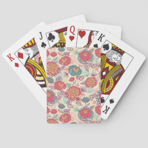 Peony flowers and leaves pattern playing cards