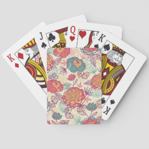 Peony flowers and leaves pattern playing cards