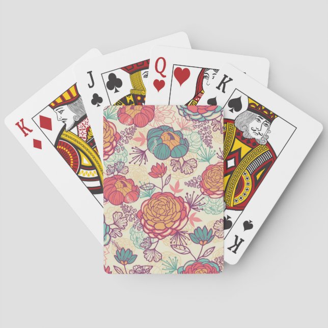 Peony flowers and leaves pattern playing cards (Back)