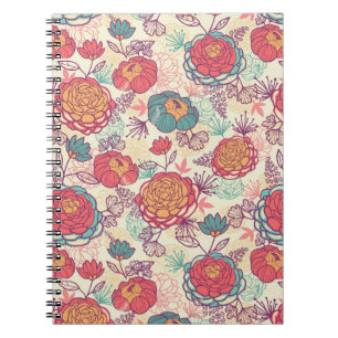 Peony flowers and leaves pattern spiral notebook