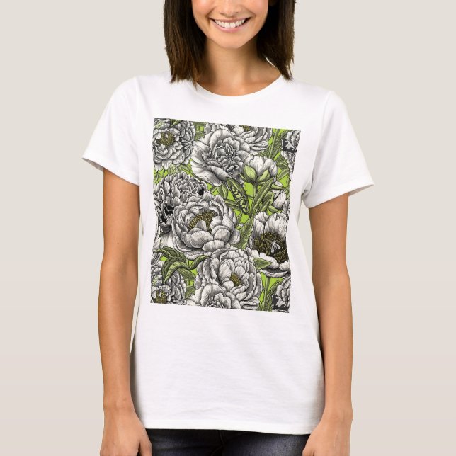 Peony flowers and moths T-Shirt (Front)