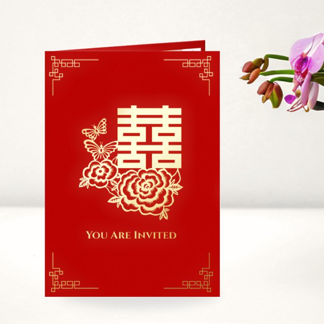 Peony flowers bilingual chinese wedding invitation (Creator Uploaded)