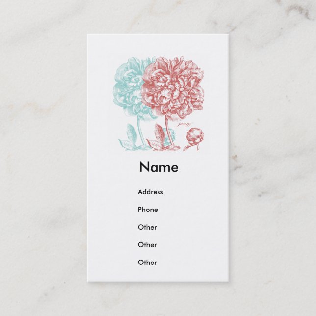 Peony Flowers Botanical Business Card (Front)