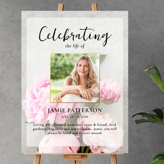 Peony Flowers Celebration of Life Photo, Funeral Poster (Creator Uploaded)