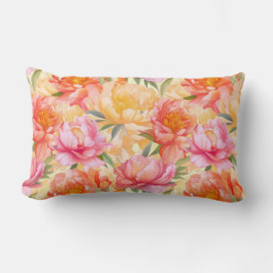Peony Flowers Cotton Throw Pillow