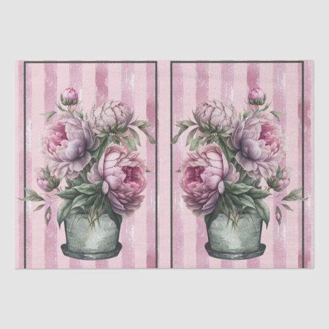 Peony Flowers in Pottery with Striped Background  Tissue Paper (Front)