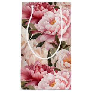 Peony Flowers Large Pink Cream Hue Blooms Floral  Small Gift Bag