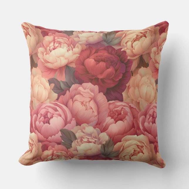 Peony Flowers Outdoor Pillow (Front)