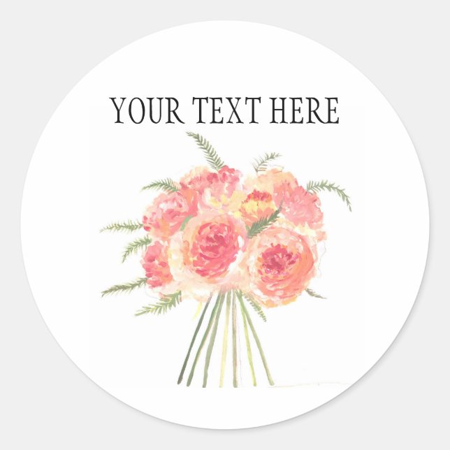 Peony flowers pastel Watercolor rustic wedding Classic Round Sticker (Front)