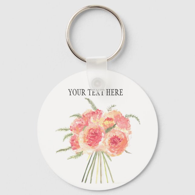 Peony flowers pastel Watercolor rustic wedding Key Ring (Front)