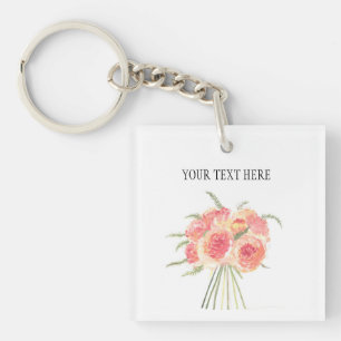 Peony flowers pastel Watercolor rustic wedding Key Ring