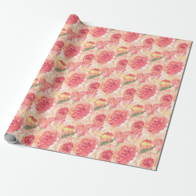 Peony flowers pastel Watercolor rustic wedding Wra Wrapping Paper (Unrolled)