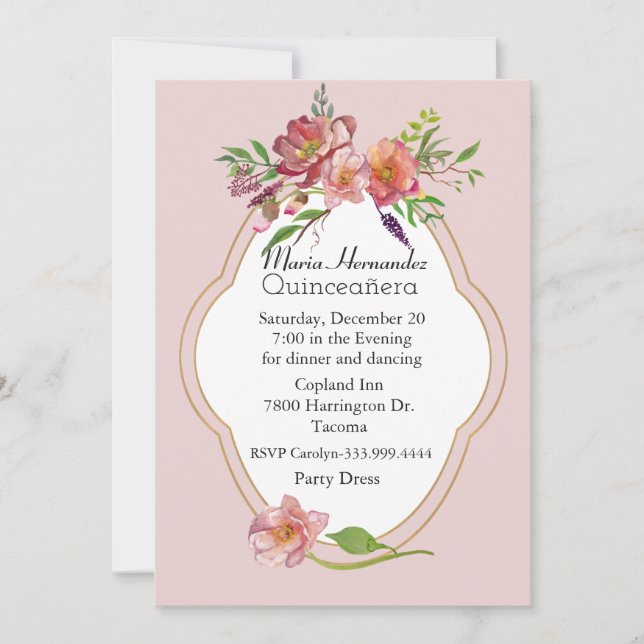 Peony Flowers Quinceañera Invitation (Front)