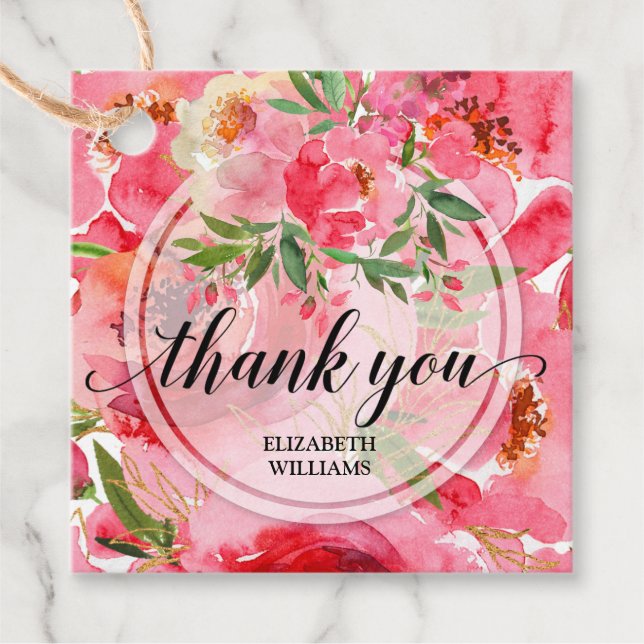 Peony Flowers Thank You Favour Tags (Front)