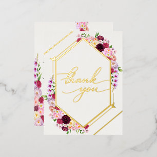 Peony Foil Wedding Thank You Invitation Postcard